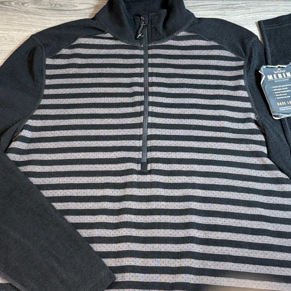 Terramar Merino Woolskins Shirt Size S 1/2 Zip Pullover Base Layer Striped NWT